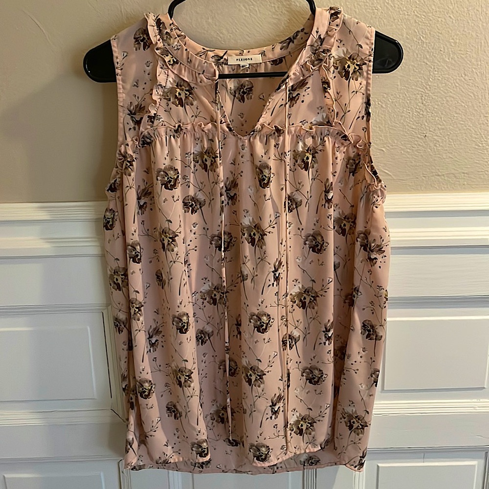 Pink, flowery loose fit top, size S